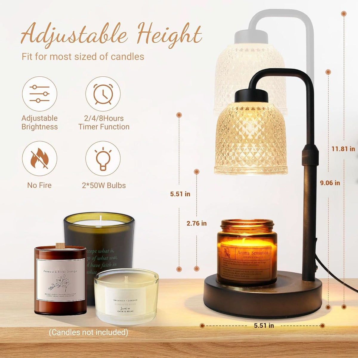 Coalblack Candle Warmer Lamp Featuring Timer Dimmable