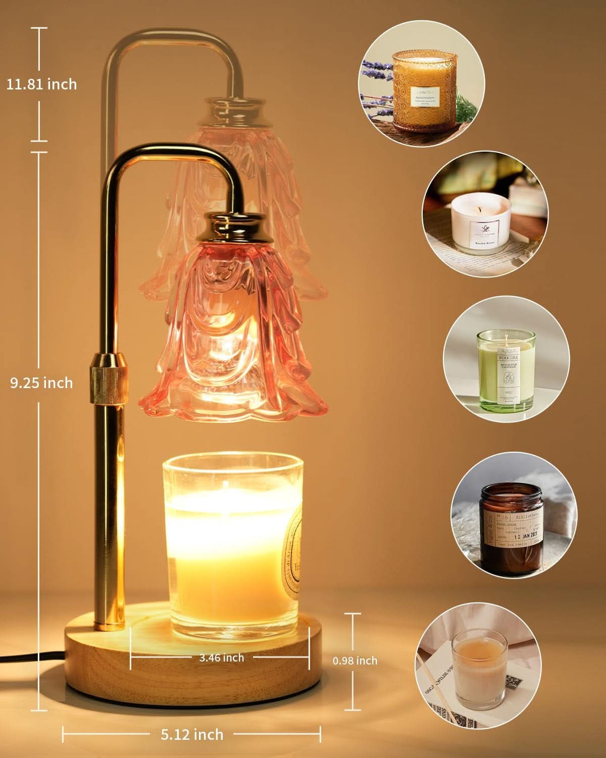 Pink Multifunctional Candle Warmer Lamp Timer Dimmable