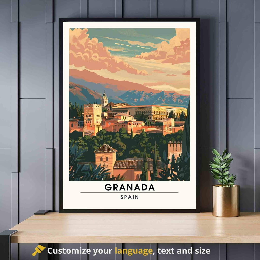 Affiche Grenade | Impression  de voyage Grenade, Espagne - Affiche Alhambra