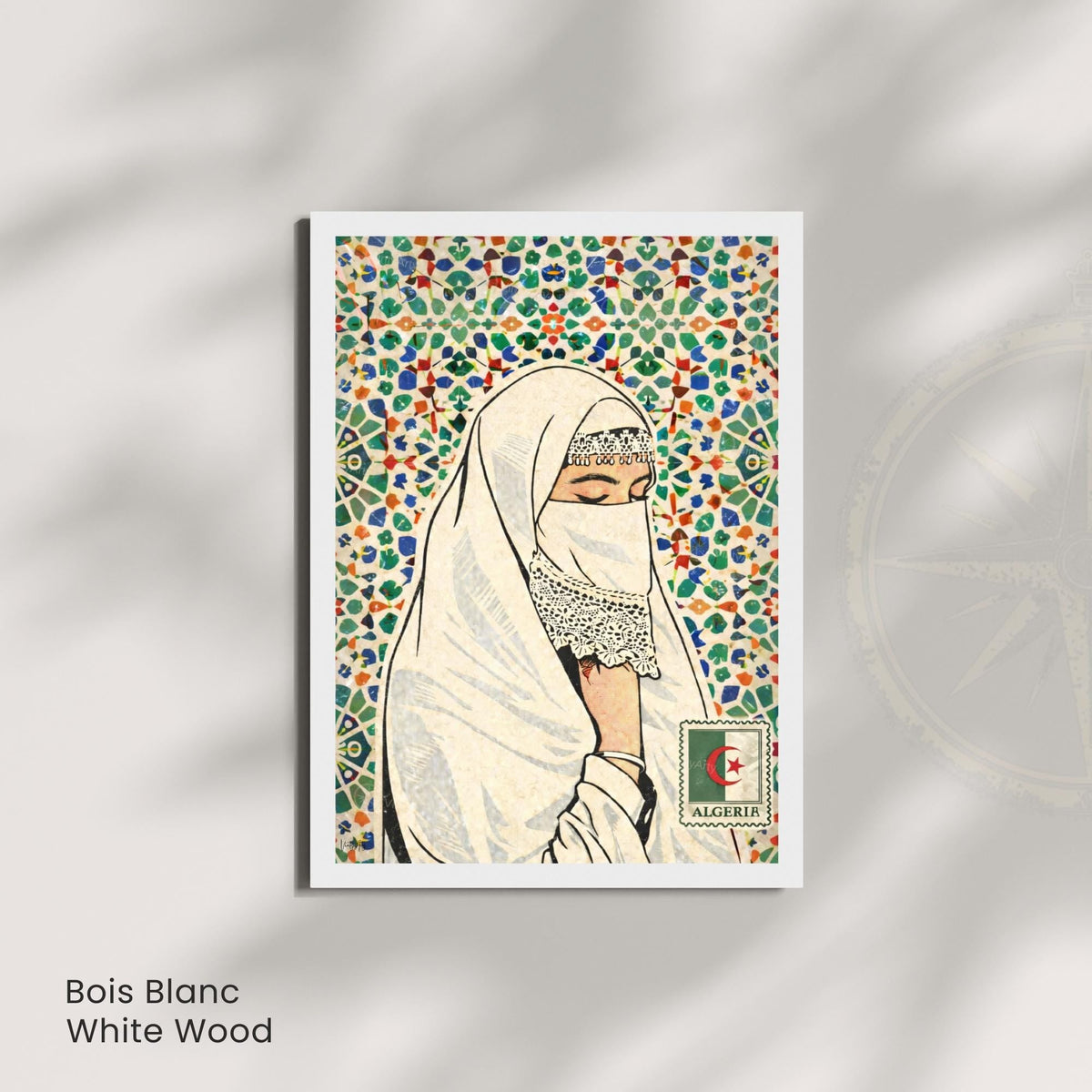 Affiche Femme Algérienne – Art Oriental & Zellige – Illustration Murale Algérie – Décoration Culturelle Maghreb – Poster Vintage